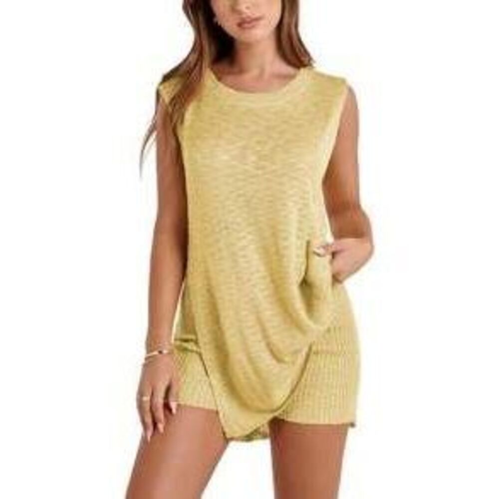 Women's Summer Knitted Sweater Set Sleeveless Top With Shorts 2 Piece Beach Hol…